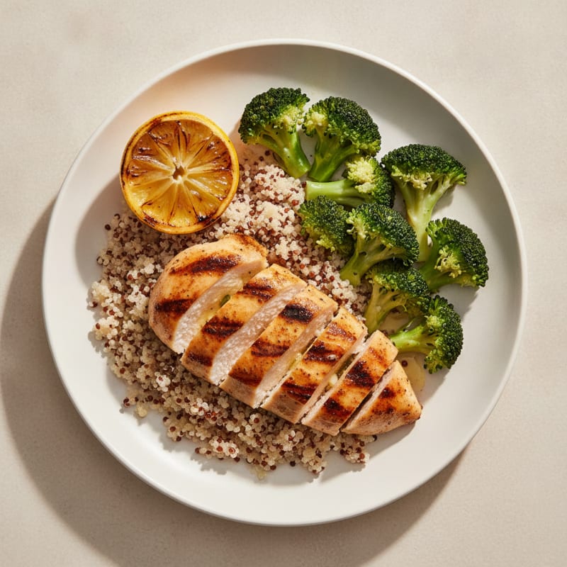 Grilled Chicken Breast with Quinoa and Steamed Broccoli