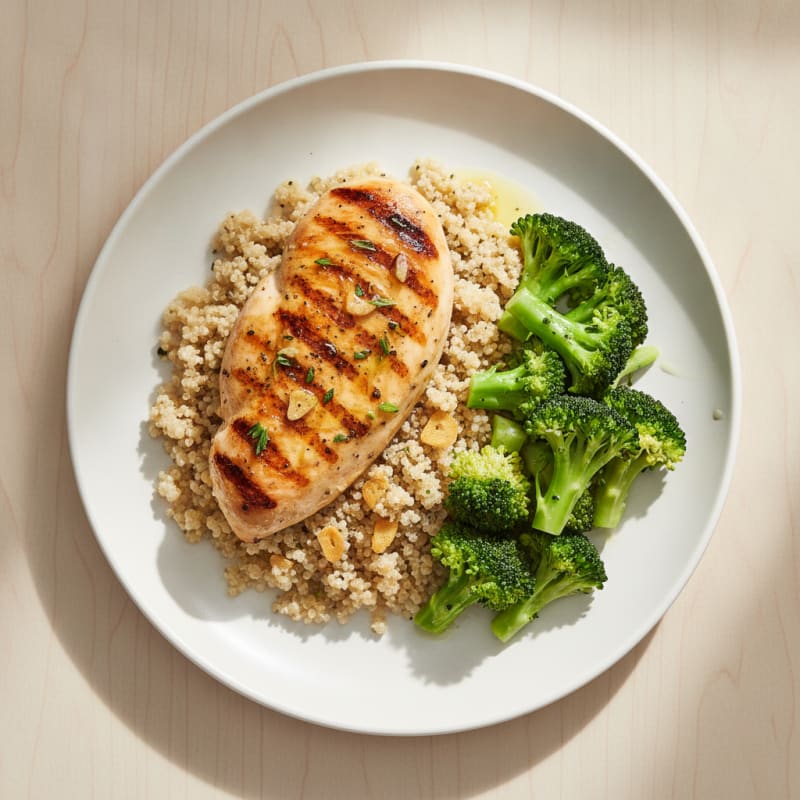 Grilled Chicken Breast with Quinoa and Steamed Broccoli