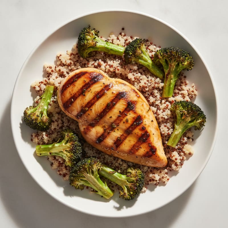 Grilled Chicken Breast with Quinoa and Roasted Broccoli