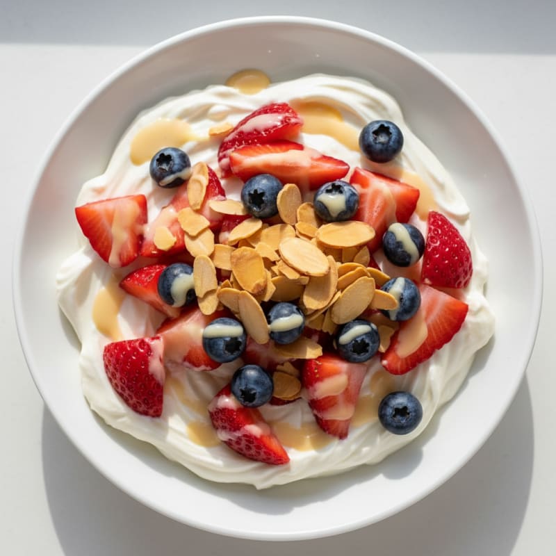 Silky Vanilla Greek Yogurt with Protein Powder and Fresh Berries