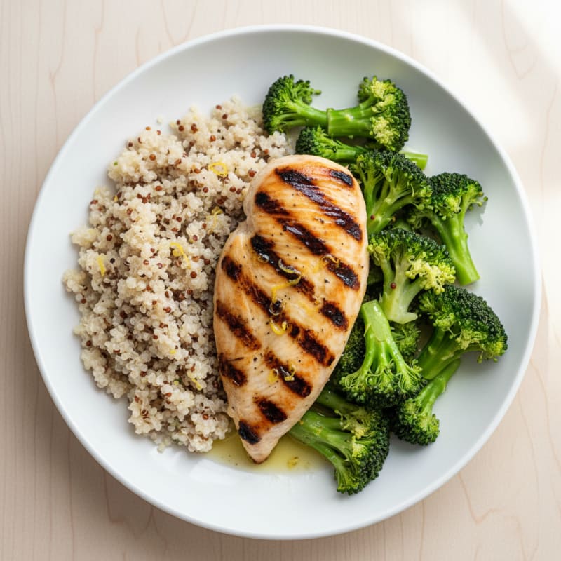 Grilled Chicken Breast with Quinoa and Steamed Broccoli