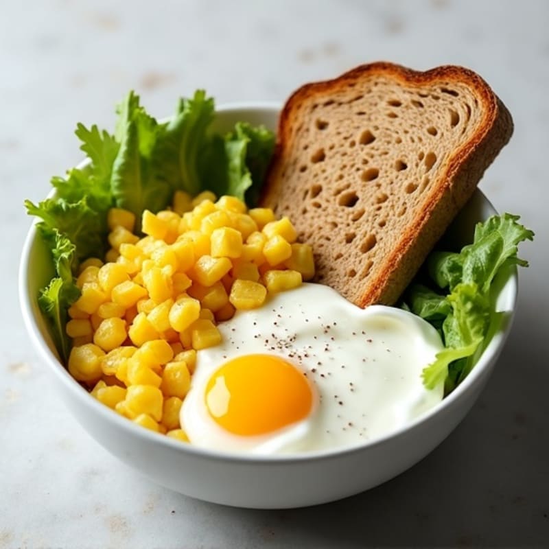 Egg and Greek Yogurt Bowl with Crisp Lettuce and Seeded Toast