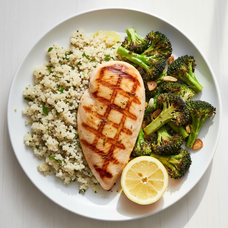 Grilled Chicken Breast with Quinoa and Roasted Broccoli