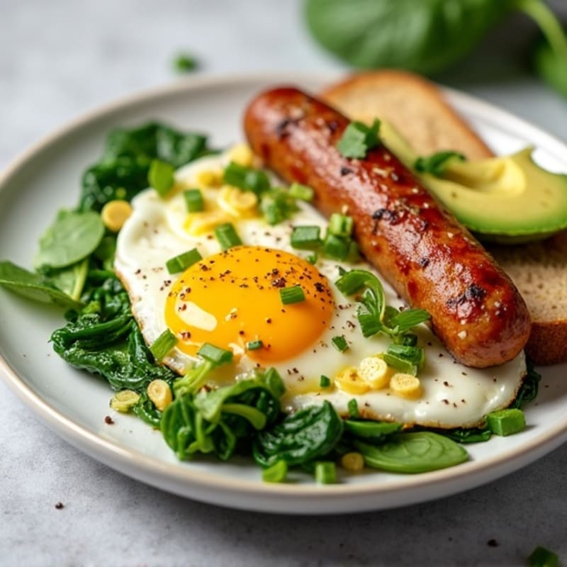 Egg White and Spinach Scramble with Turkey Sausage