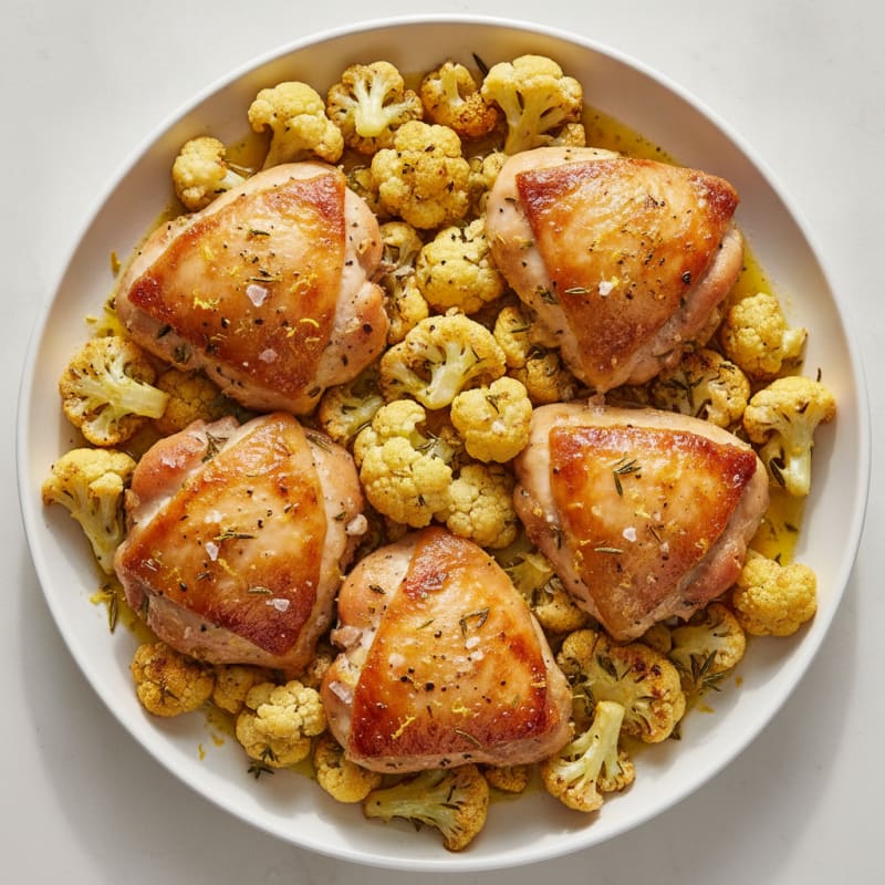 Lemon-Herb Roasted Chicken Thighs and Cauliflower