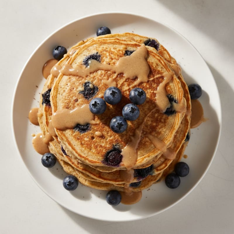 Blueberry Almond Protein Pancakes