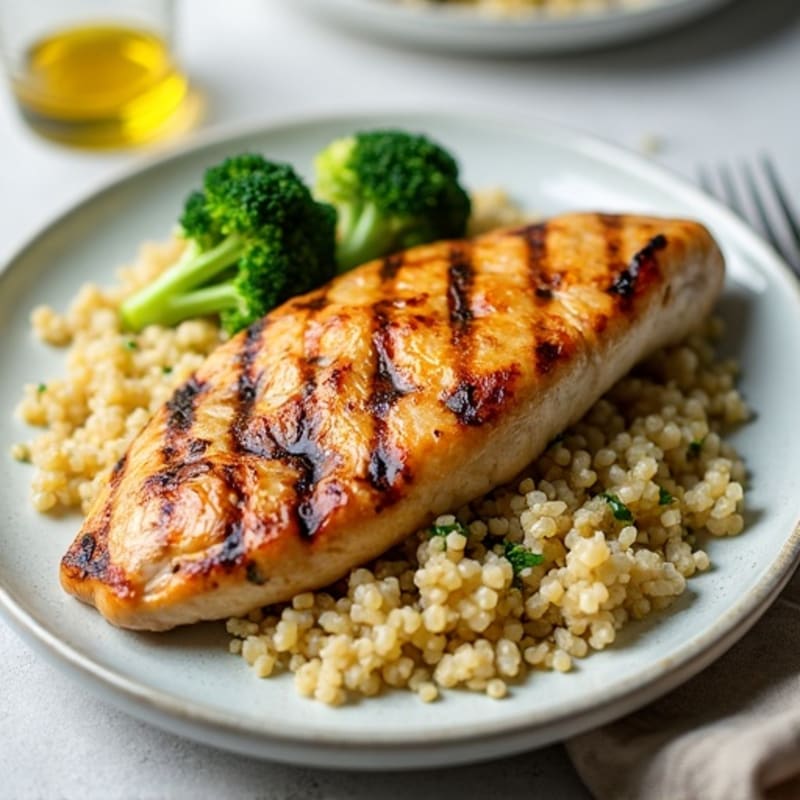 Grilled Chicken Breast with Quinoa and Roasted Broccoli