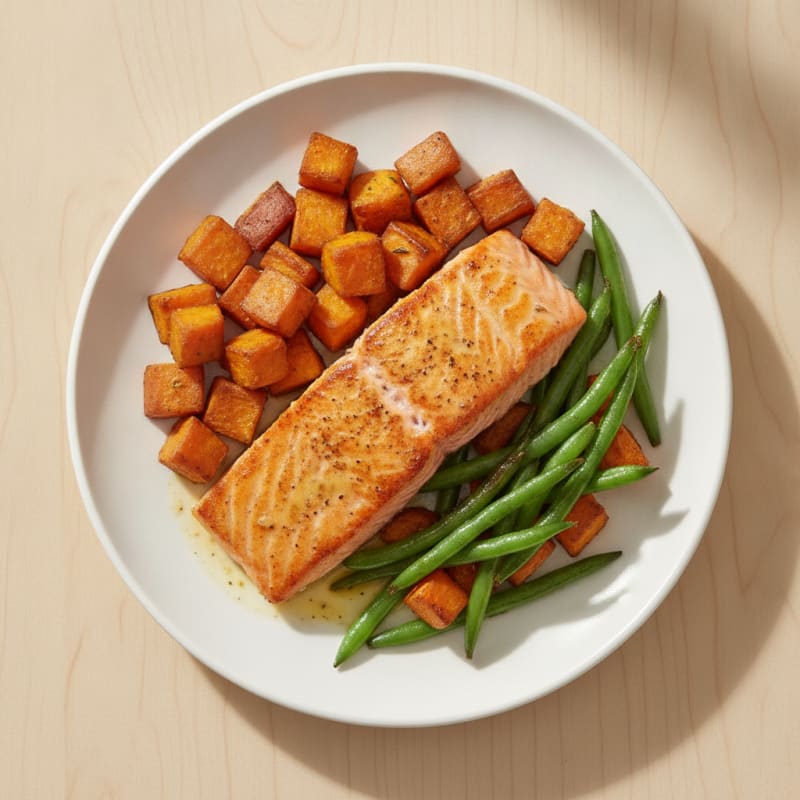 Seared Salmon with Roasted Sweet Potato and Green Beans