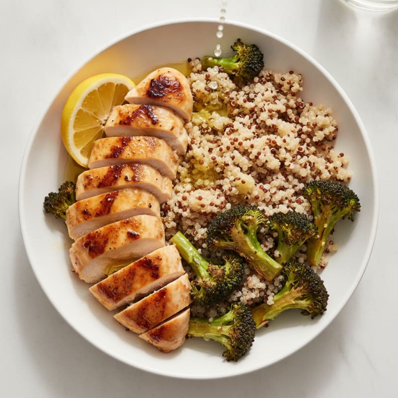 Grilled Chicken and Quinoa Bowl with Roasted Broccoli