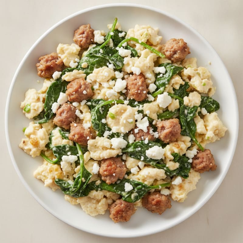 Egg White and Turkey Sausage Scramble with Spinach and Feta
