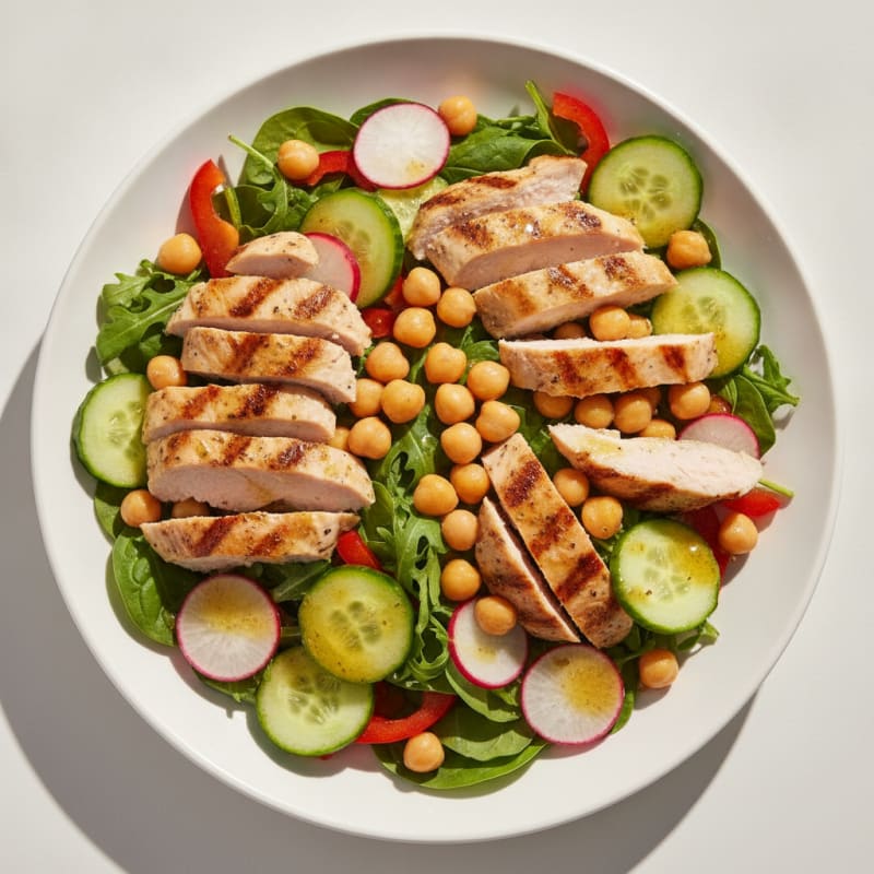 Grilled Turkey Breast Salad with Crunchy Veggies and Chickpeas