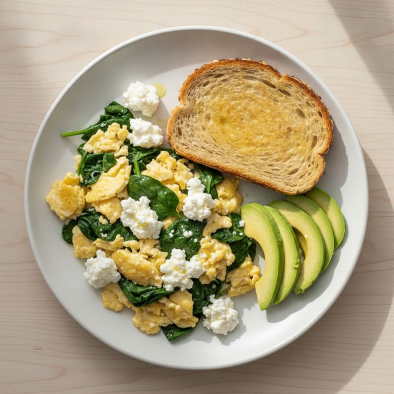 Scrambled Eggs with Spinach and Cottage Cheese