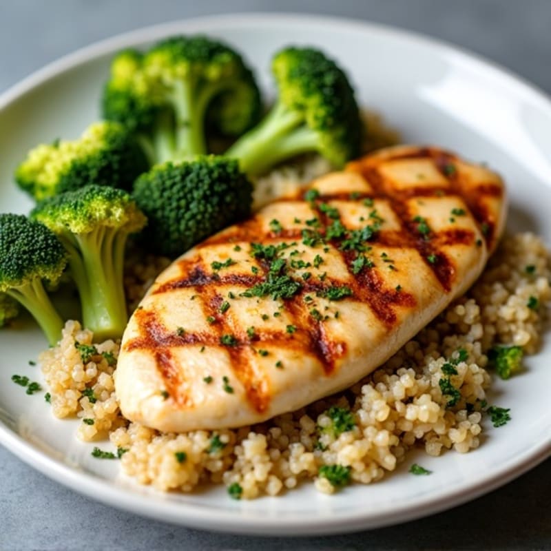 Grilled Chicken Breast with Quinoa and Roasted Broccoli