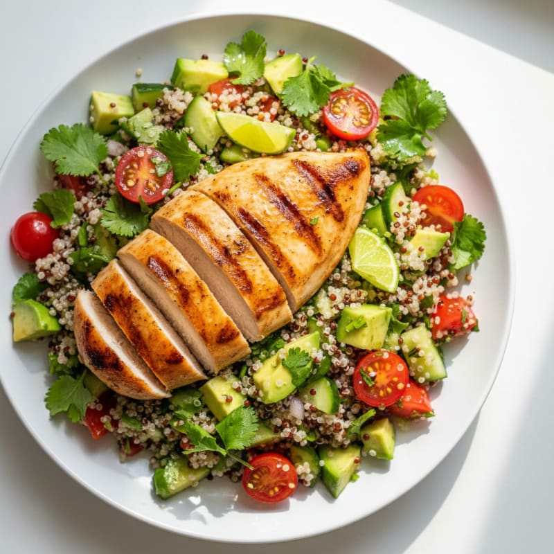 Grilled Chicken Breast with Creamy Avocado Quinoa Salad