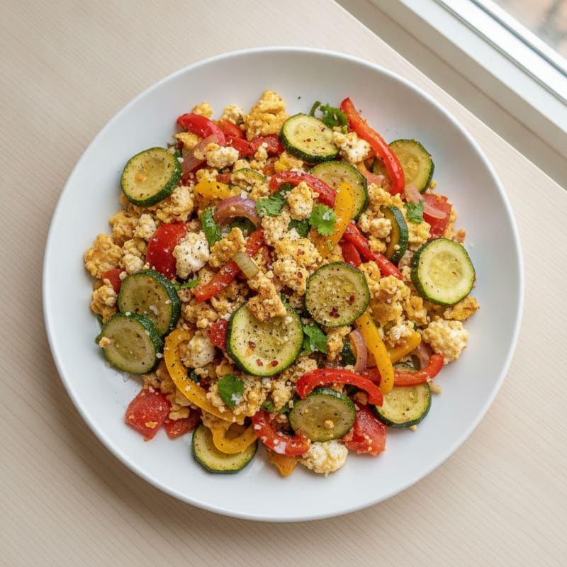 Spicy Zucchini and Bell Pepper Scramble