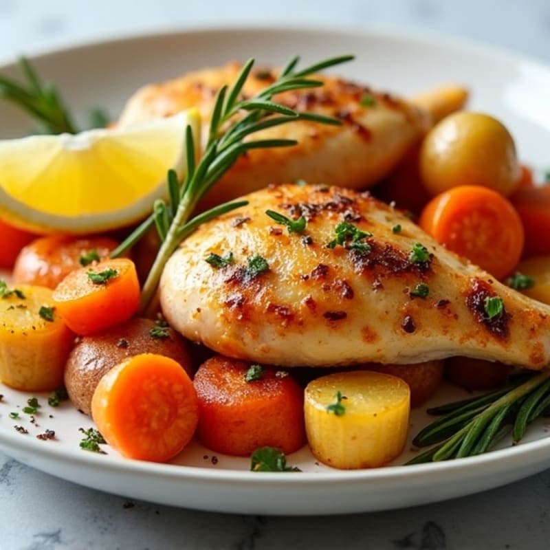Crispy Lemon Herb Roasted Chicken with Root Vegetables