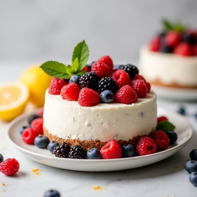 Creamy Greek Yogurt Protein Cheesecake with Fresh Berries