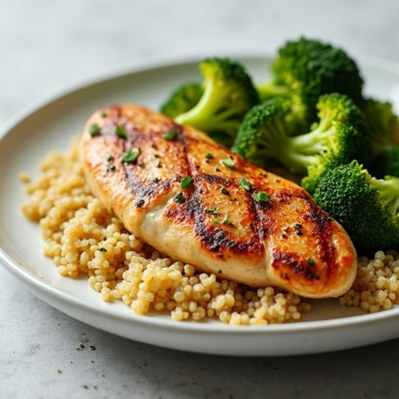 Grilled Chicken Breast with Quinoa and Roasted Broccoli