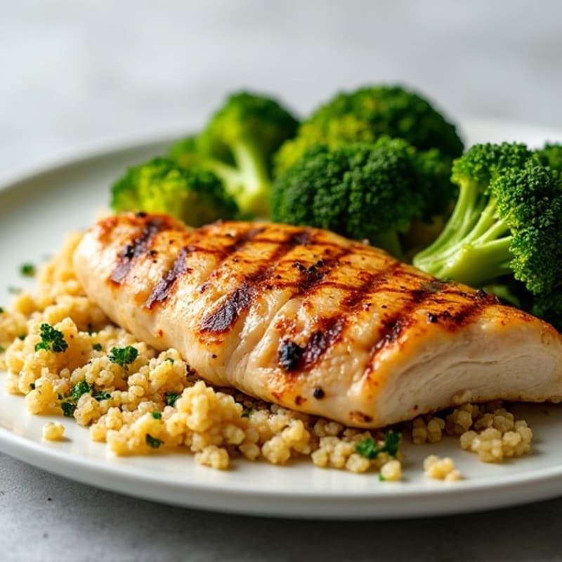 Grilled Chicken Breast with Quinoa and Roasted Broccoli