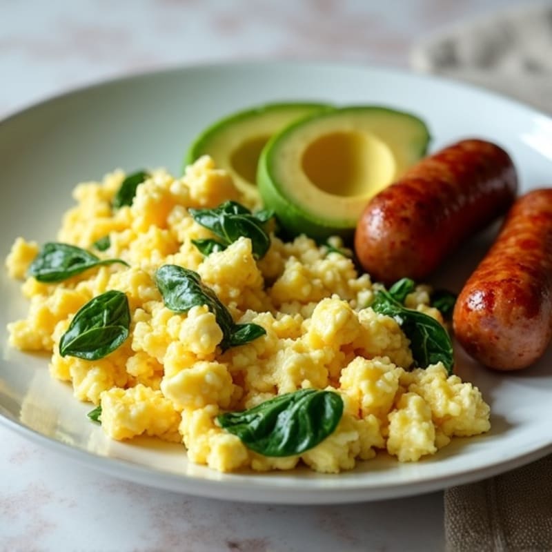 Egg White and Spinach Scramble with Grilled Turkey Sausage