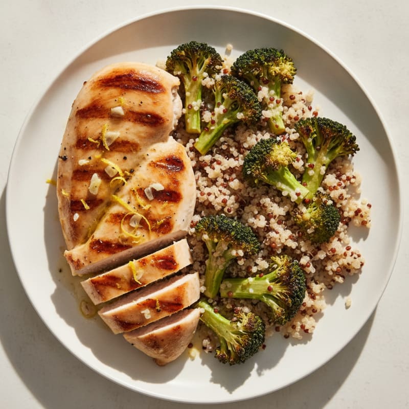 Grilled Chicken Breast with Roasted Broccoli and Quinoa