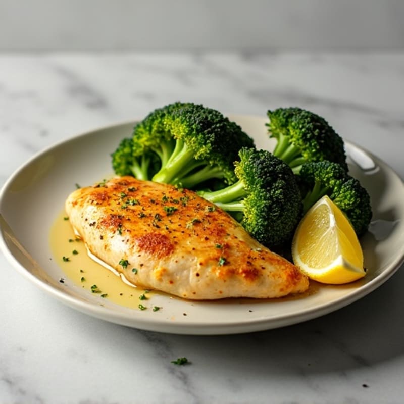 Lemon-Garlic Pan-Seared Chicken with Crispy Roasted Broccoli