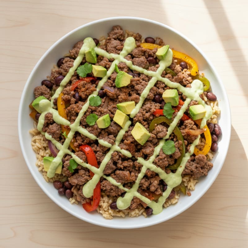 Ground Beef Taco Bowl with Lime Crema