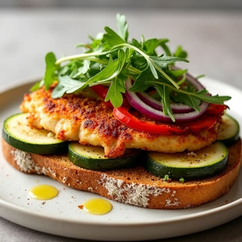 Crispy Chicken and Roasted Vegetable Open-Faced Sandwich