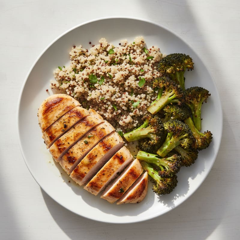Grilled Chicken Breast with Quinoa and Roasted Broccoli