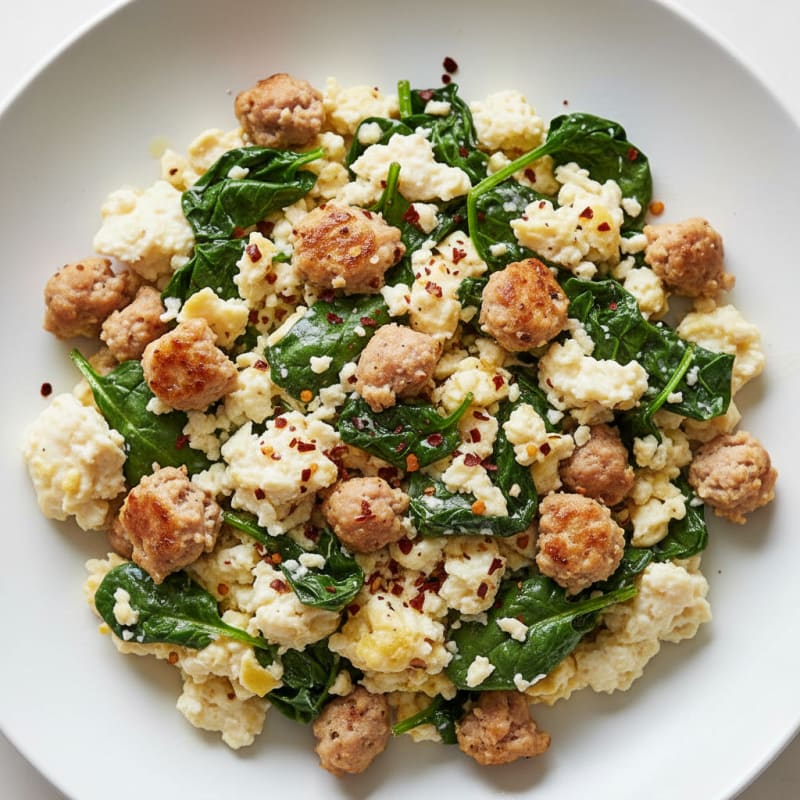 Egg White and Turkey Sausage Scramble with Spinach
