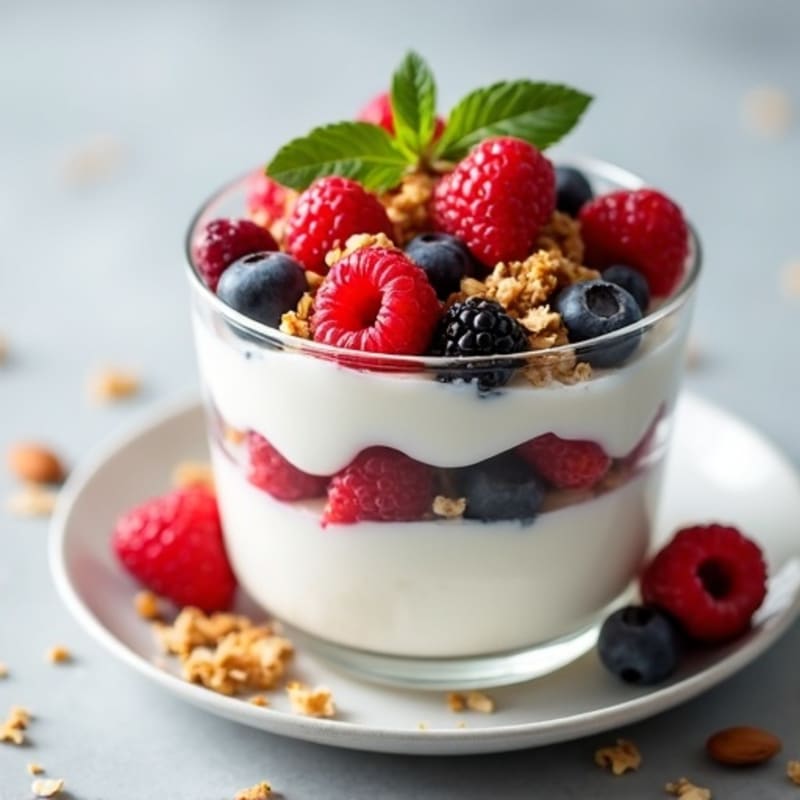Greek Yogurt Parfait with Mixed Berries and Almond Crunch