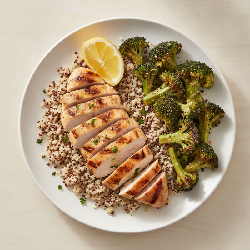 Grilled Chicken Breast with Quinoa and Roasted Broccoli