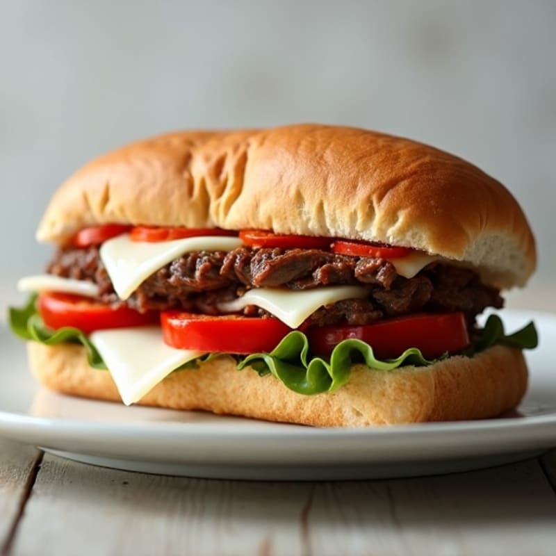 Lean Steak and Bell Pepper Sandwich with Melted Provolone
