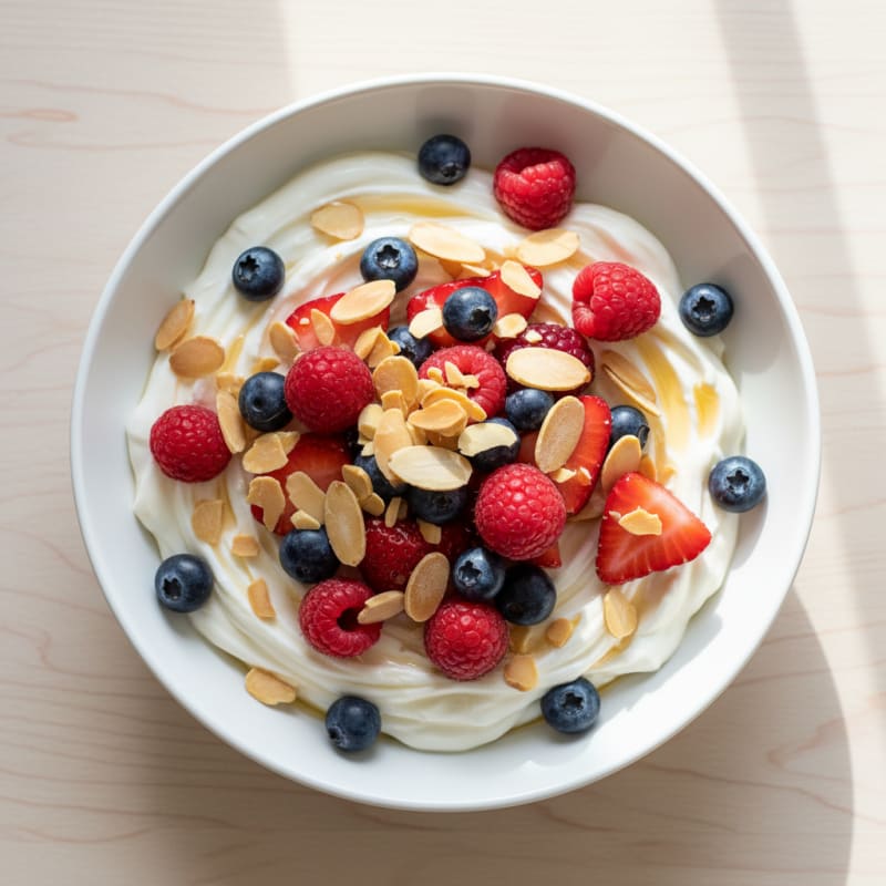 Silky Greek Yogurt Protein Bowl with Mixed Berries and Almonds