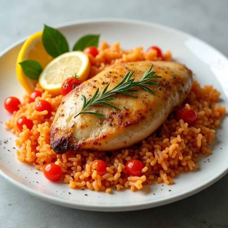 Lemon Herb Roasted Chicken with Fluffy Tomato Rice