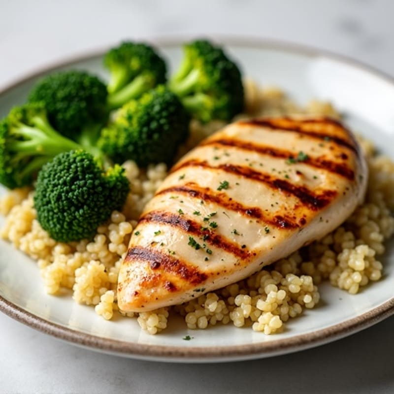 Grilled Chicken Breast with Quinoa and Steamed Broccoli