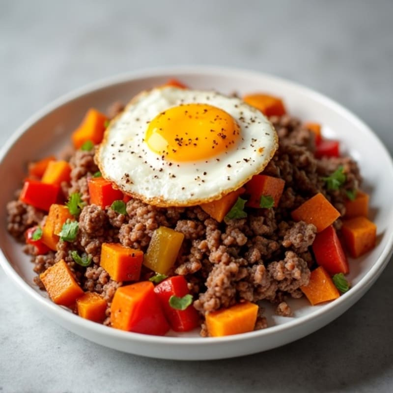 Savory Ground Beef and Sweet Potato Hash