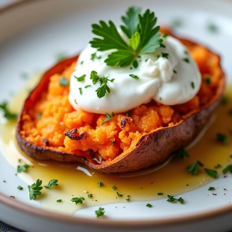 Crispy-Skinned Sweet Potato with Greek Yogurt and Herbs