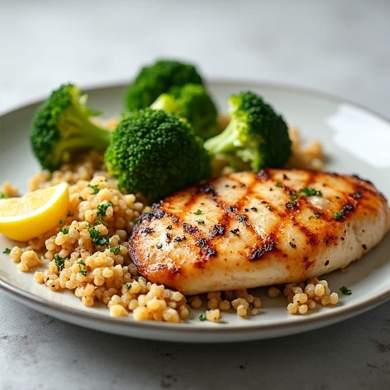Grilled Chicken Breast with Quinoa and Roasted Broccoli