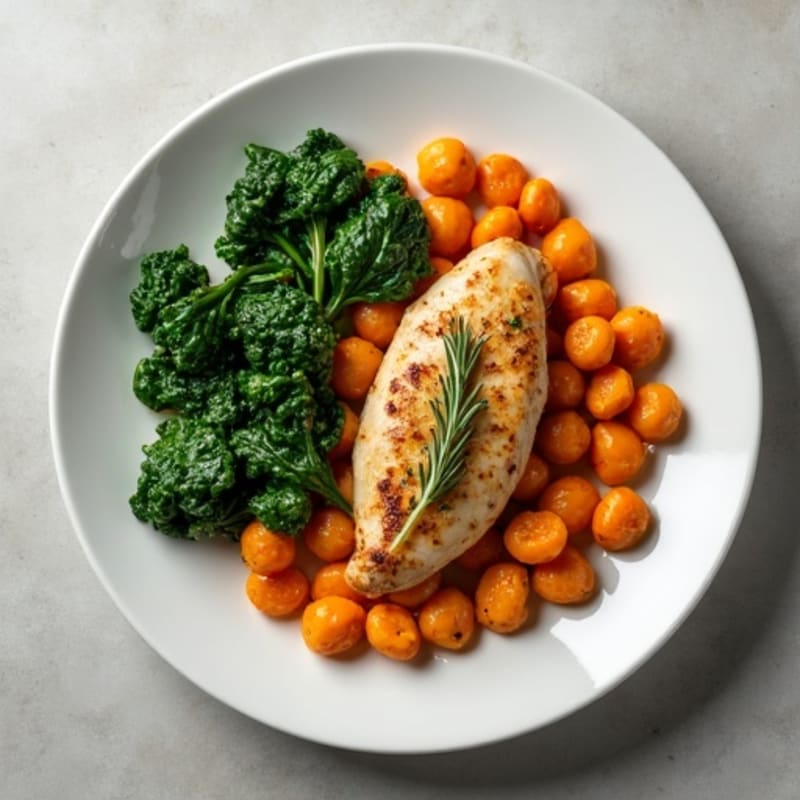 Sweet Potato Gnocchi with Herb-Roasted Chicken and Wilted Spinach