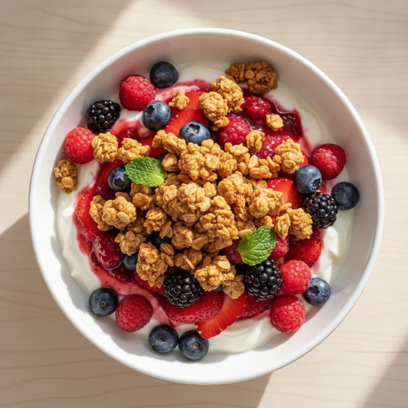 Creamy Greek Yogurt Parfait with Mixed Berries and Protein Granola