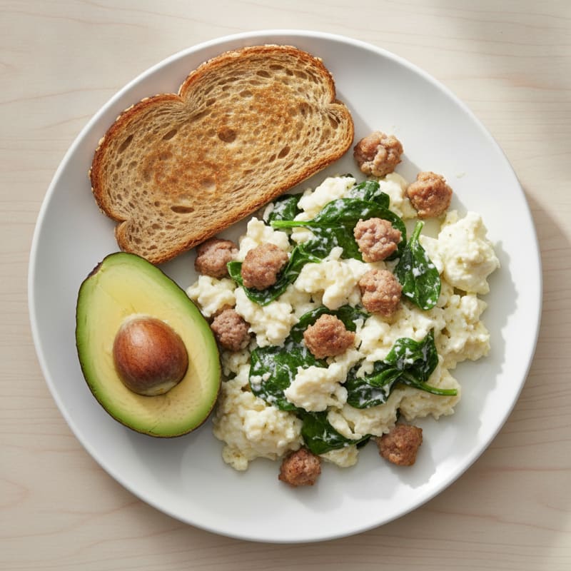 Egg White Scramble with Turkey Sausage and Spinach
