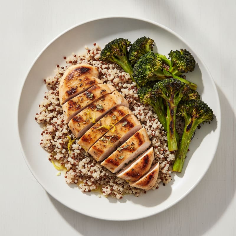 Grilled Chicken Breast with Quinoa and Roasted Broccoli