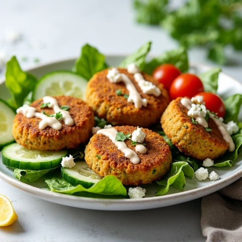 Crispy Baked Falafel with Creamy Tahini Drizzle and Fresh Herb Salad