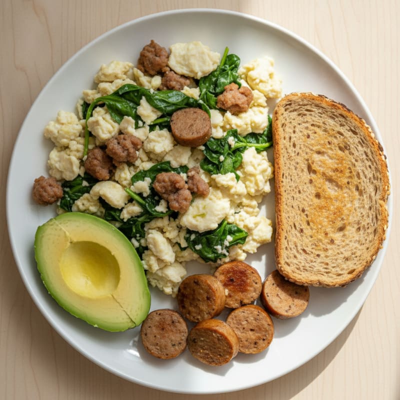 Egg White Scramble with Turkey Sausage and Spinach