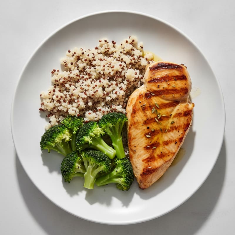 Grilled Chicken Breast with Quinoa and Steamed Broccoli
