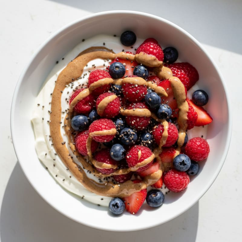 Creamy Greek Yogurt Bowl with Mixed Berries and Almond Butter