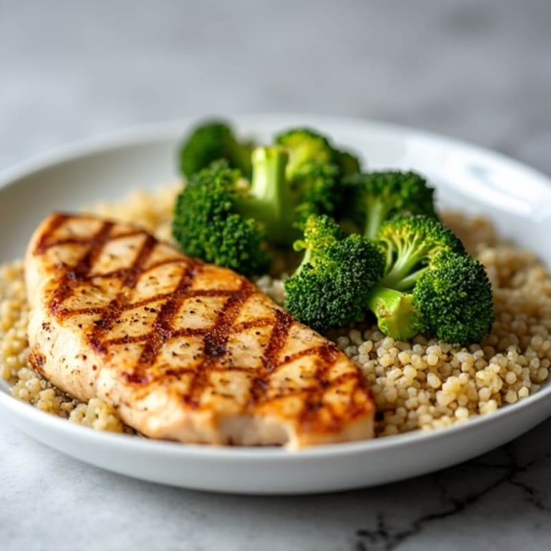 Grilled Chicken Breast with Quinoa and Roasted Broccoli