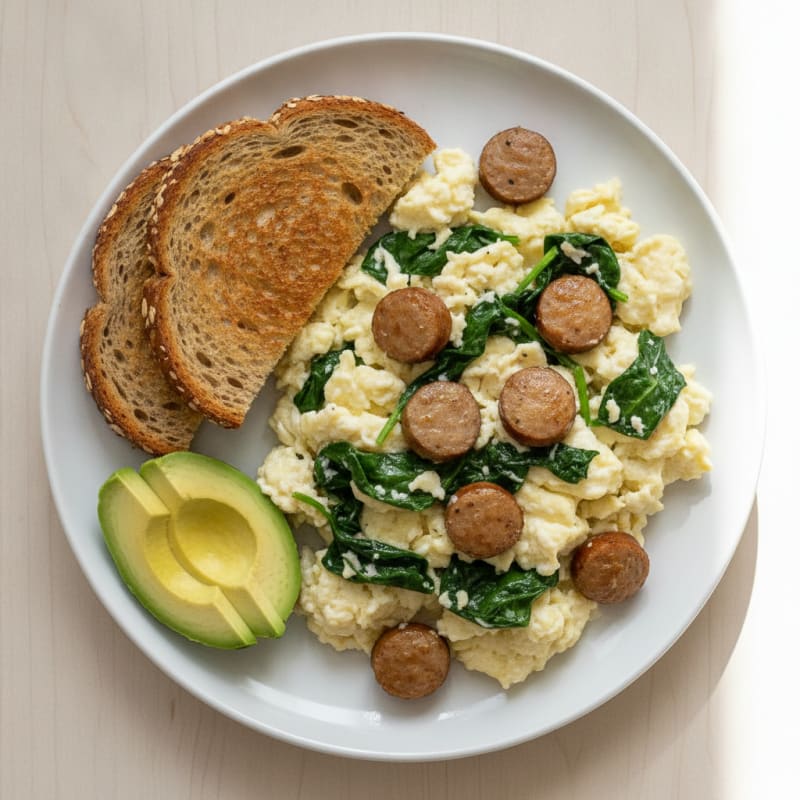 Egg White and Turkey Sausage Scramble with Spinach