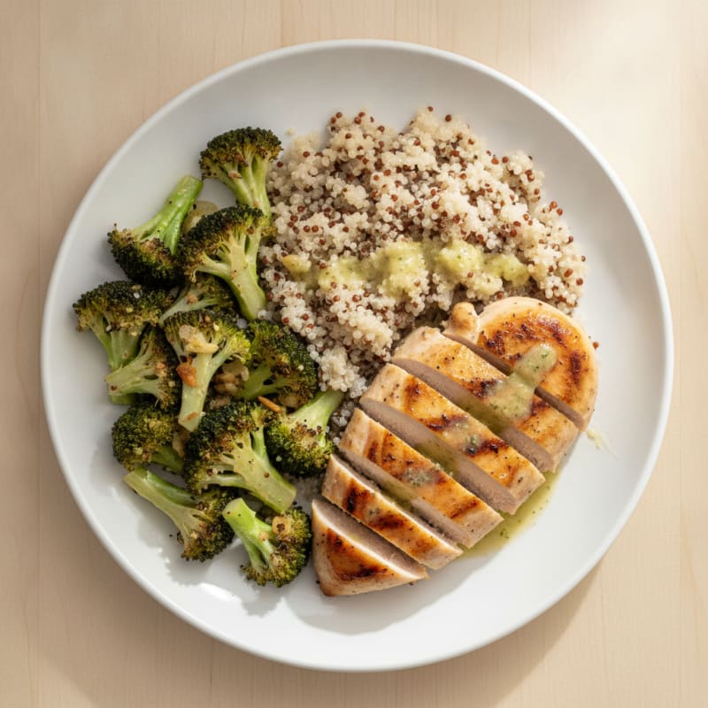Grilled Chicken Breast with Roasted Broccoli and Quinoa